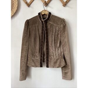 Elie Tahari brown velvet pleat rosette womens jacket steam punk victorian S/M